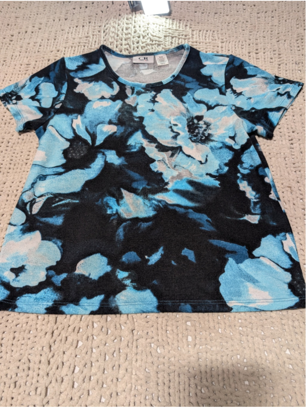 Women's Carroll Reed Floral Short Sleeve Tee, Size M, Blue and Black
